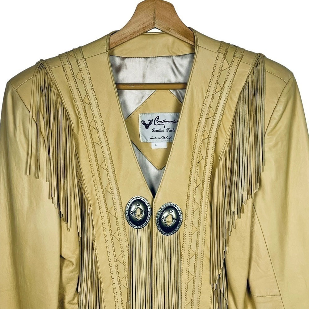 VINTAGE CONTINENTAL LEATHER SOUTHWEST BOLERO FRINGE CONCHO LAMB JACKET SKIRT SET - Picture 9 of 16